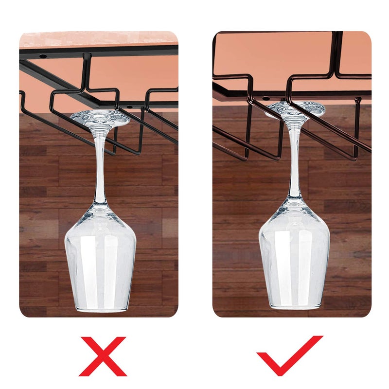 MOCOUM Wine Glasses Rack Under Cabinet Stemware Rack, Wine Glass Hanger Rack Wire Wine Glass Holder Storage Hanger for Cabinet Kitchen Bar (Brown, 4 Rows 2 Pack) - Image 5
